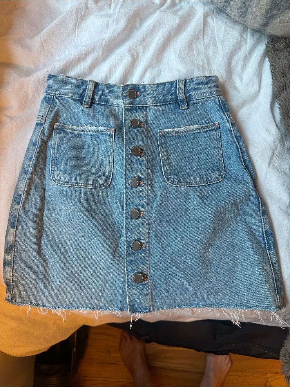 Zara Blue Denim Button-Front Skirt